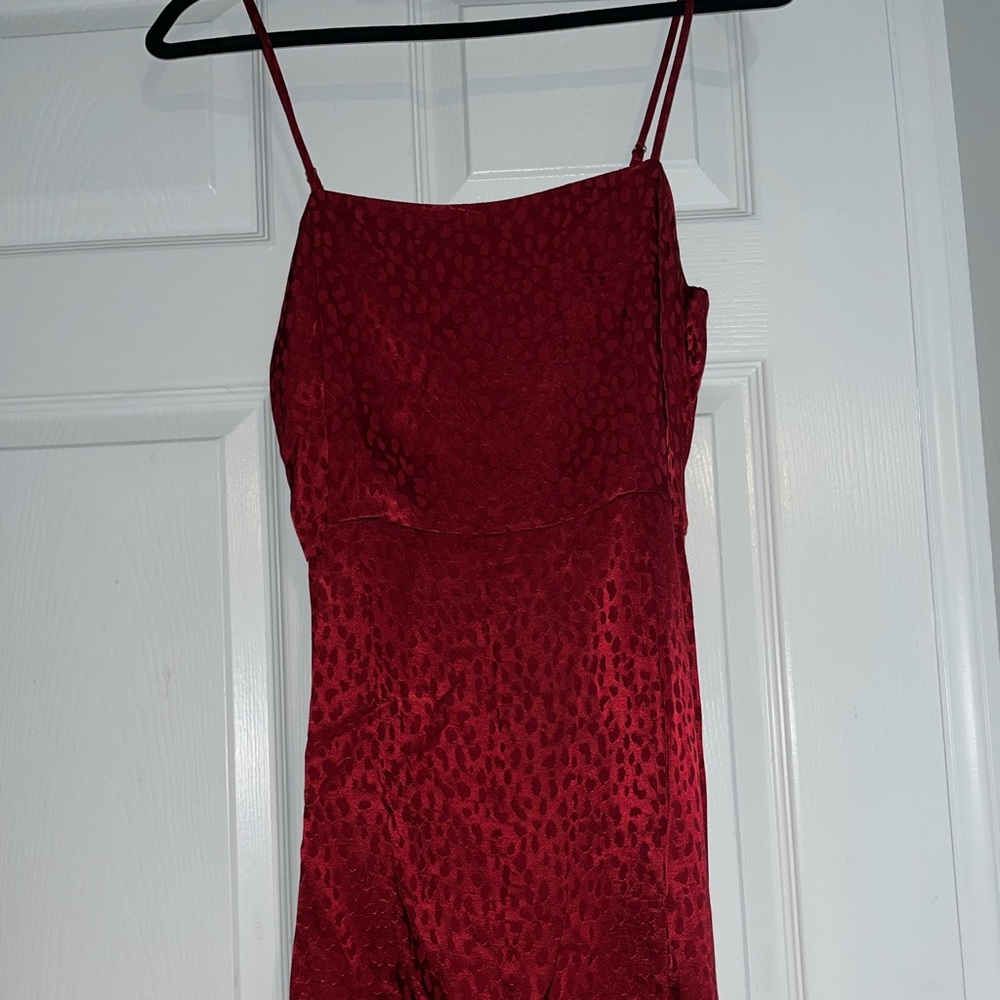 Red satin leopard print mini dress